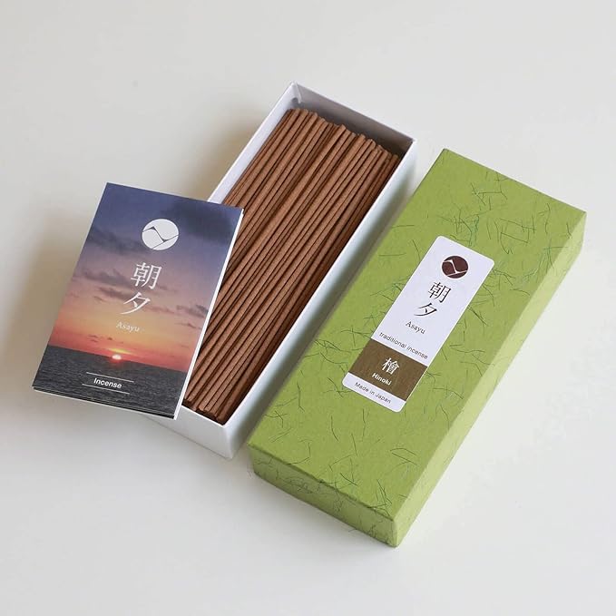 Asayu Japan Traditional Incense Sticks Hinoki Cypress Fragrance Scent (40gr) for Morning Meditation, Relax or Yoga, Made in Japan