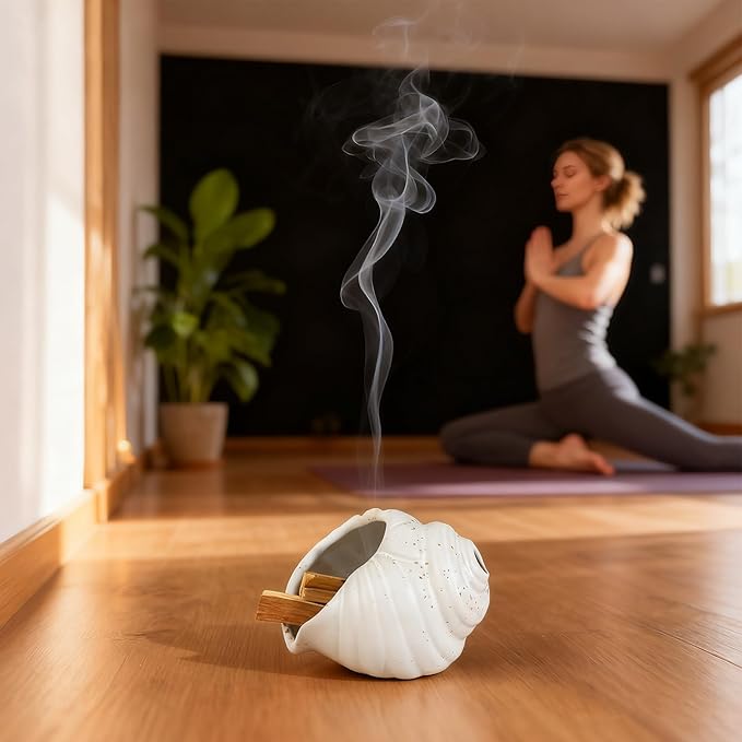 Ceramic Conch Palo Santo Burner Holder - Mini Chiminea Incense Chimney, for Smudging Sage/Cones、Perfect for Meditation Altar & Witchcraft Supplies, Ideal Spiritual Decor & Gift for Zen Spaces