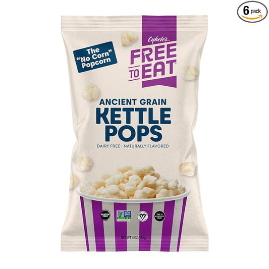Cybele's Free-to-Eat Ancient Grain Pops - Healthy Snacks, All Natural, Gluten-Free, Vegan, No Preservatives or Additives (Kettle Pops 4oz, Pack of 6)