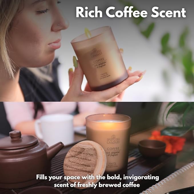 Coffee Candle - 9.7oz Frosted Jar Candles with Wooden Wick in Gift Box & Branded Shipper- Coffee Scented Candle