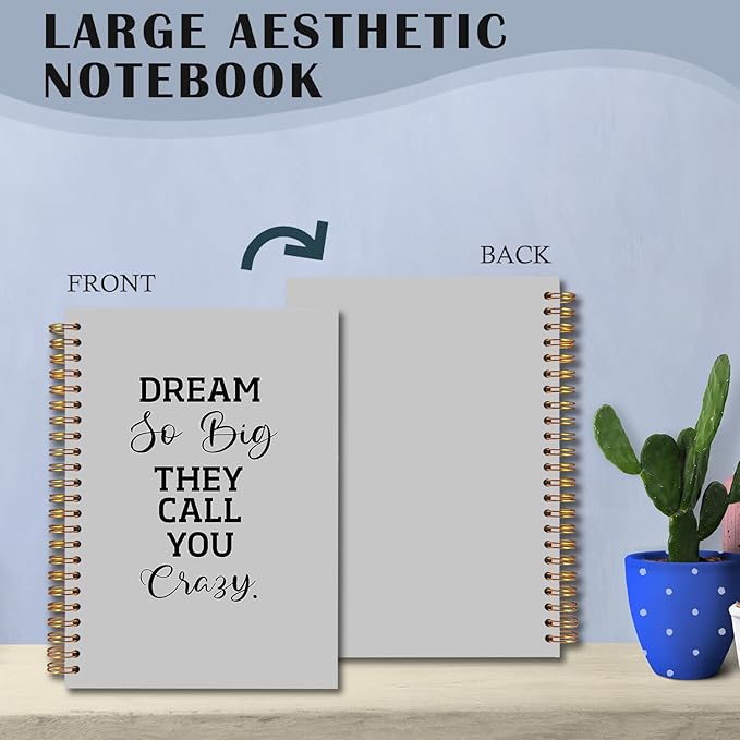 Gray Inspirational Spiral Notebooks, Positive Quote Journal, Motivational Journals for Writing, Dream So Big They Call You Crazy Motivational Notebook for Note Taking, 5.5x8.3 Inch