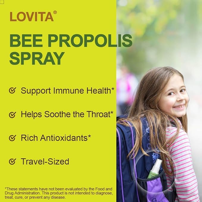 Lovita Bee Propolis Throat Spray, 18% Bioflavonoids, Alcohol-Free, Immune Support, Throat Soothing, Antioxidant, Gentle Taste, 1 Fl Oz (Pack of 1)