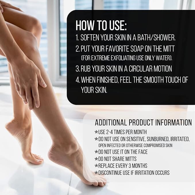 Exfoliating Body Scrub for Bath and Shower Use - Face Scrubber and Body Exfoliator Mitt, Dead Skin Remover - Exfoliating Glove Shower Scrub for Men and Women - Single Black