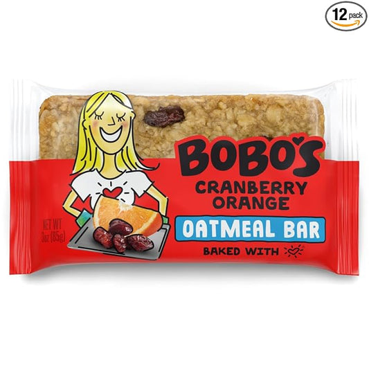 Bobo's Oatmeal Bars, Cranberry Orange, Gluten Free Vegan Whole Grain Oat Bars, Pack of 12