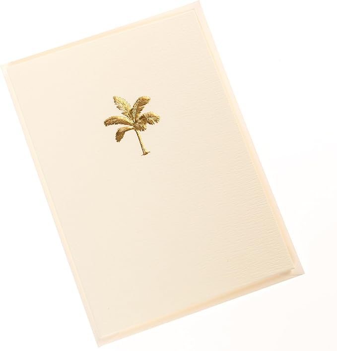 Graphique Palm Tree Cards, Pack of 10 Cards with Envelopes, All Occasion Greetings, Blank Inside, Gold Foil Embossing, La Petite Press Collection Boxed Set, 3.25" x 4.75"