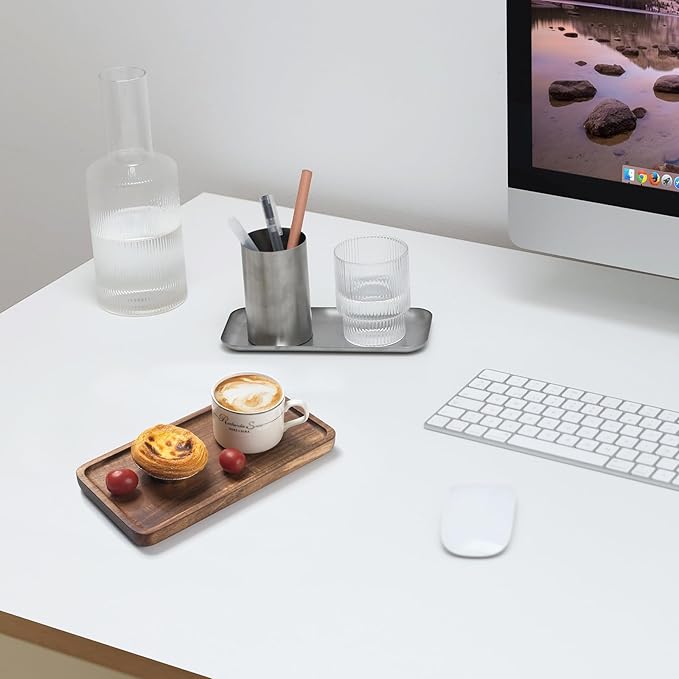 Bathroom Vanity Tray, Bathroom Tray for Counter, Toilet Tank Tray, Wood Bathroom Tray for Organizing and Home Decor (9.8 x 5.1 x 0.8 inch)