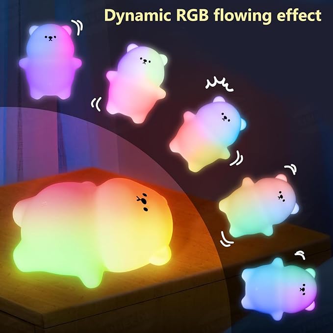 Cute Lying Bear Night Light, LED Magic Colors Squishy Night Lamp, Dimmable Nursery Nightlight for Kids, Rechargeable Touch Lamp, Dorm Decor, Kids Funny Gifts (Lying Bear)