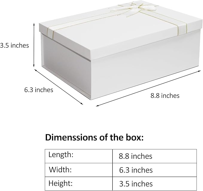 Eerbaier White Gift Boxes with lids - 3 Pack 8.8x6.3x3.5 Inches Present Box with Raffia Paper Fill and Greeting Card - Premium Cardboard Gift Boxes for Presents