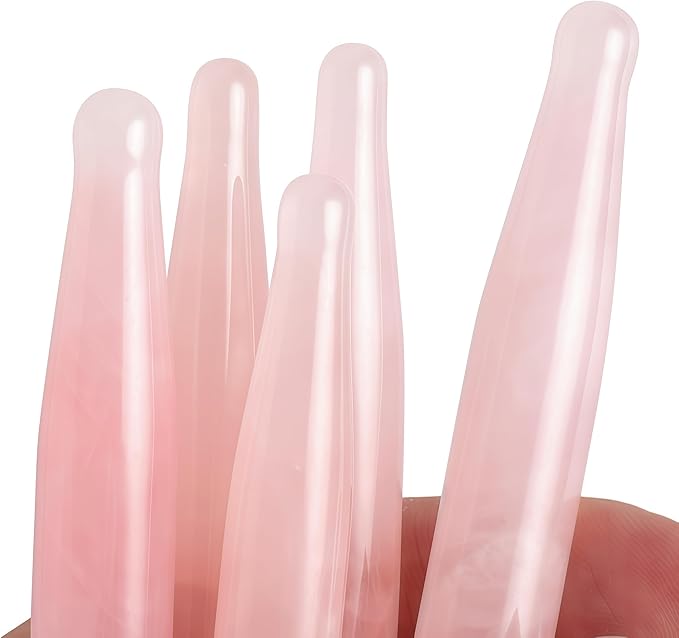 LZLRUN Rose Quartz Jade Roller Real Jade Gua Sha Board Mushroom Massager Face Lifting Tool Facial Guasha Massage Tool (Pen Shape)