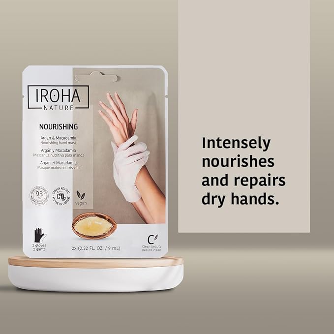 IROHA NATURE Nourishing Hand Mask Gloves | 4 Pairs | Argan & Macadamia Oil | Intense Nutrition for Dry Hands | 93% Natural Ingredients | Vegan