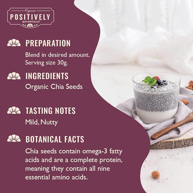 Organic Positively Botanicals Company, Chia Seeds, Herbal Tea Loose Leaf Botanical, 16 Ounce