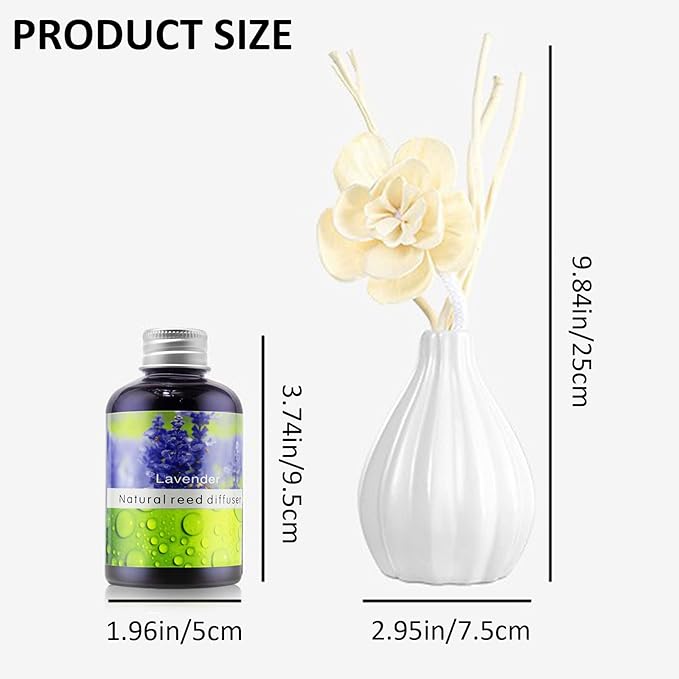 Reed Diffuser Set, Home Fragrance & Decorative Diffuser, Dried Flower Aromatherapy Oil Set, Oil Diffuser Sticks, Ceramic Bottle 5.07 oz(150ml) /1 Pack (Lavender)