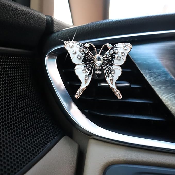 2pcs Black Butterfly Car Air Freshener Vent Clips Bling Car Accessories for Women Refillable Scents Diffusers