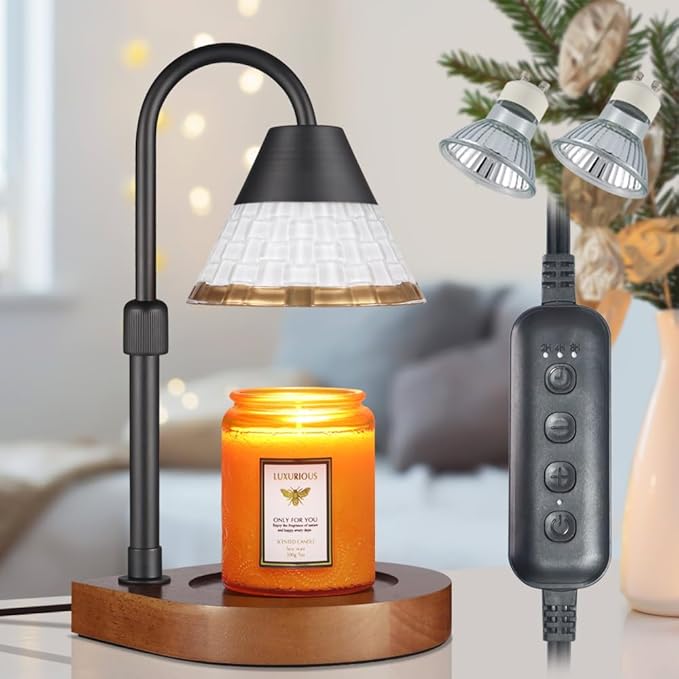 Candle Warmer Lamp with Timer, Dimmable Electric Candle Warmer,Candle Melter for Scented Candles Top-Down Candle Melting,Home Decor Mothers Day Birthday Gifts for Women Mom Grandma(White Glass)