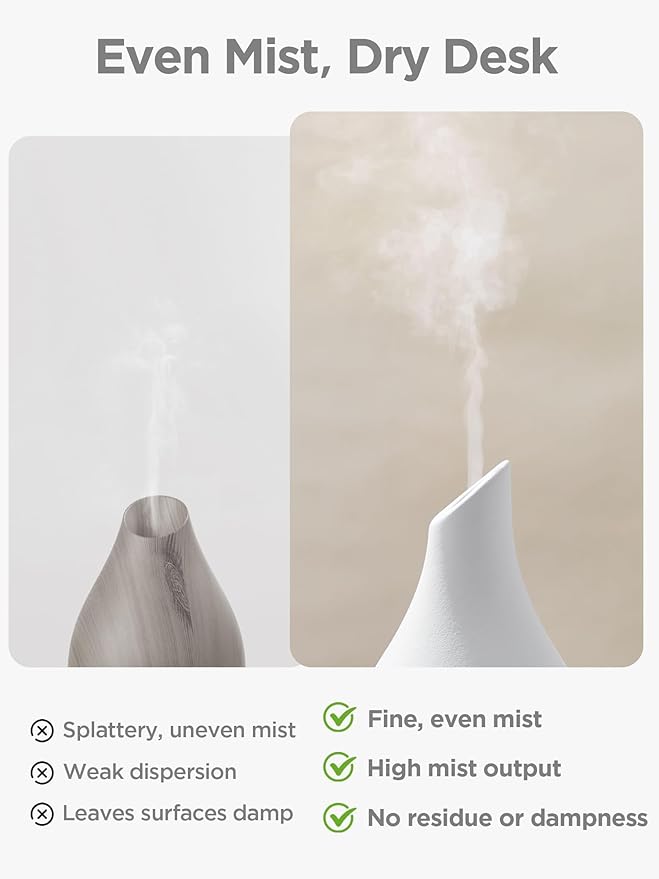 InnoGear Essential Oil Diffuser, 150ml Ceramic Diffuser Handcrafted Stone Aromatherapy Diffusers Ultrasonic Cool Mist Humidifier Vaporizer 2 Mist Modes Waterless for Home, White Vase-Shaped Ceramic