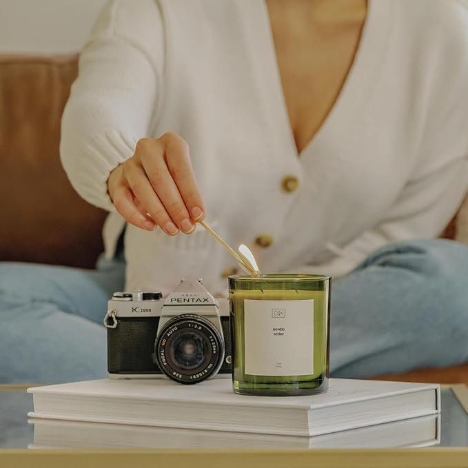 Craft & Kin Green Scented Candles | 12oz Premium Nordic Cedar Fall Scented Candles for Men | Made with Natural Soy | Gifts for Men and Women | Nature Collection