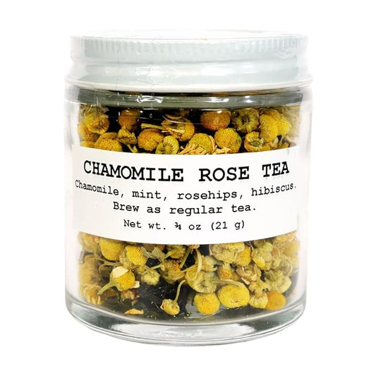 Chamomile Rose Tea, 3/4 oz (21 g) - Herbal Beverage Tea in Glass Jar - Soothing and Relaxing Bed Time Drink by Smoke Camp Crafts