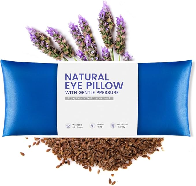 Lavender Eye Pillow for Yoga, Relaxation, Sleeping, Microwavable Weighted Eye Mask Heated for Meditation, Dry Eyes, Moist Heat Hot & Cold Eye Compress with Aromatherapy (Blue)