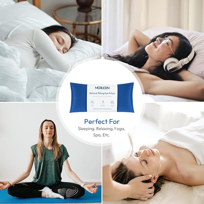 Eye Pillows for Relaxation, Yoga Eye Pillow for Meditation, Microwavable Weighted Eye Pillow for Yoga, Moist Heat & Cold Eye Compress No Scent (Blue)