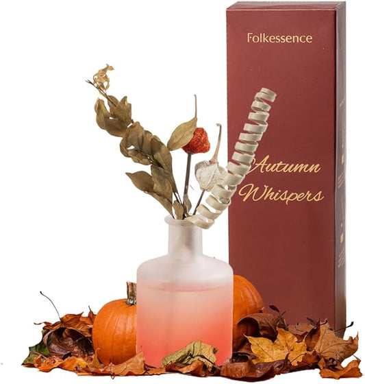 Folkulture Fall Reed Diffusers for Home, 5 oz | Autumn Scent Diffuser Oil with Sticks | Fall Scents for Bathroom Decor Accessories, Living Room, Office | Natural Essential Oils | Housewarming Gifts