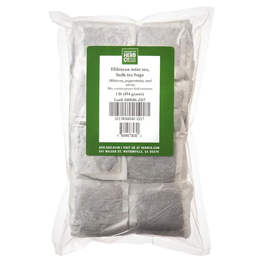 Monterey Bay Herb Co. Hibiscus Mint Herbal Tea Bags | 200 Count | Caffeine-Free | Bulk Loose Tea in Unbleached Bags | Refreshing Berry & Mint Flavor | Rich in Vitamin C