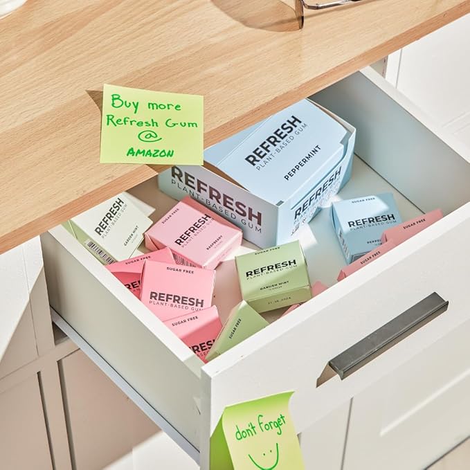 Refresh Gum, Xylitol, Natural, Sugar Free, Chewing Gum, Plastic Free, Natural Flavors & Organic Ingredients, Non GMO, Gluten Free, Vegan, 12 Count (Pack of 6), Fruit Variety Pack