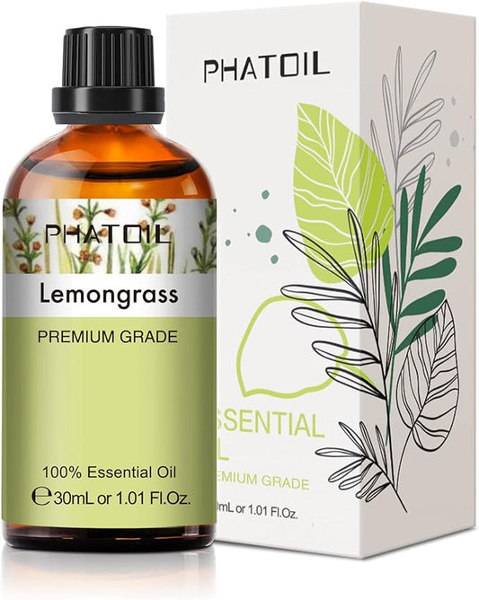 Lemongrass Essential Oil 1.01fl.oz/30ml, PHATOIL Lemongrass Oils Long Lasting Scents for Aromatherapy, Diffuser, DIY Soap and Candle Making