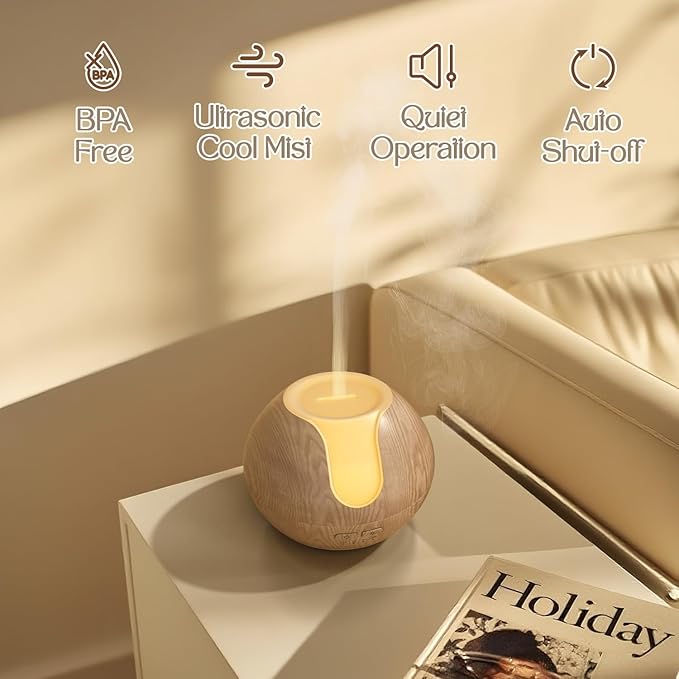 ARVIDSSON Essential Oil Diffuser, 200ml Aromatherapy Diffuser with Mood Light, Oil Diffusers for Home, Ultrasonic Diffuser for Essential Oils, Gift for Women - Wood Grain
