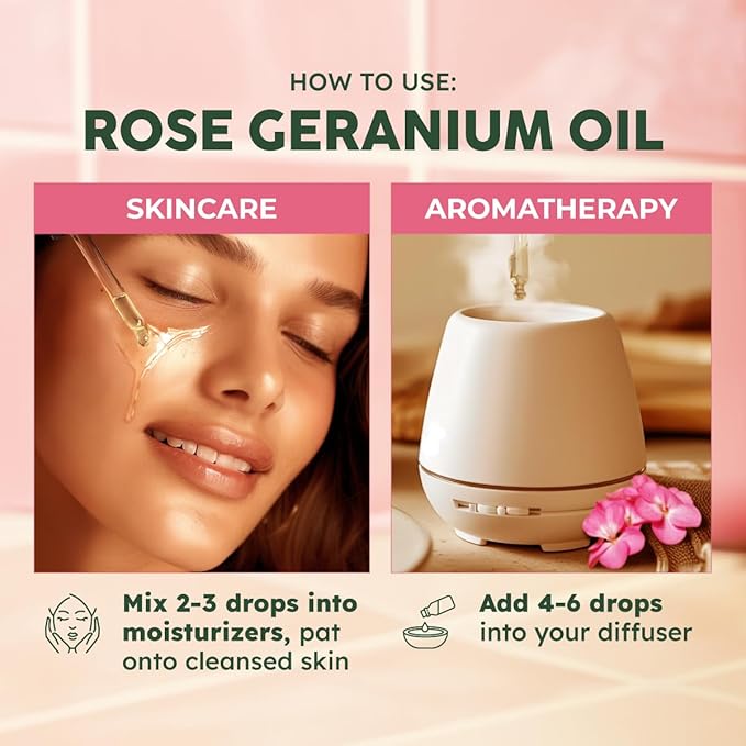 KUKKA Rose Geranium Essential Oils - 4 Fl Oz - for Hair, Skin, Diffuser, Aromatherapy & DIY Soap Making Scent