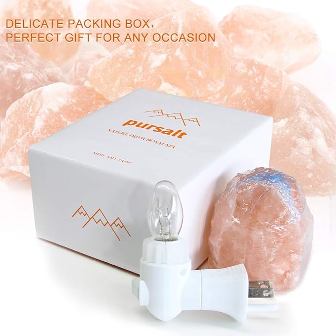 Himalayan Salt Lamp Night Light Plug in, Certificated 360 Degree Rotatable Wall Plug with Extra 2 Replacement Bulbs Bathroom Bedroom Night Light, Pink Crystal Rock Salt Hand Crafted