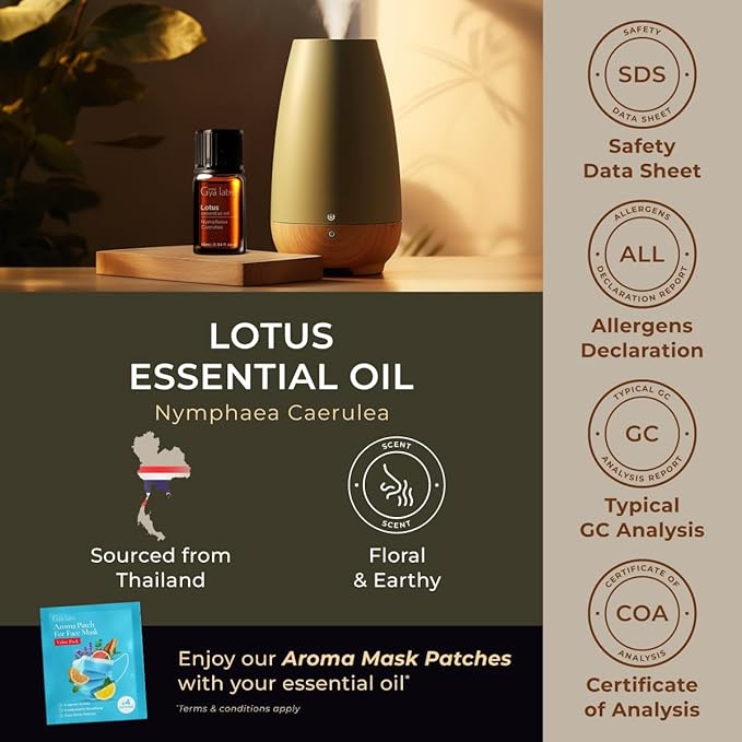 Gya Labs Lotus Essential Oil - 0.34 Fl Oz - for Hair, Skin, Diffuser, Aromatherapy & DIY Candle Making Scent