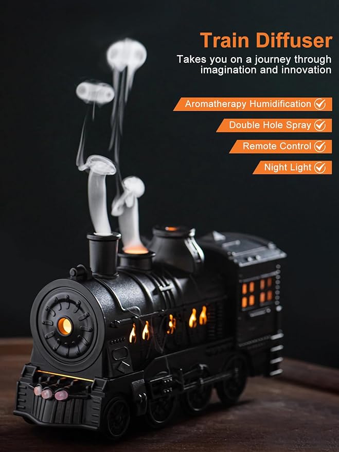 Cool Mist Humidifiers, 300ml Train Diffuser with Remote, Aromatherapy Diffuser, Ultrasonic Cool Mist Humidifier Auto Off for Office Bedroom