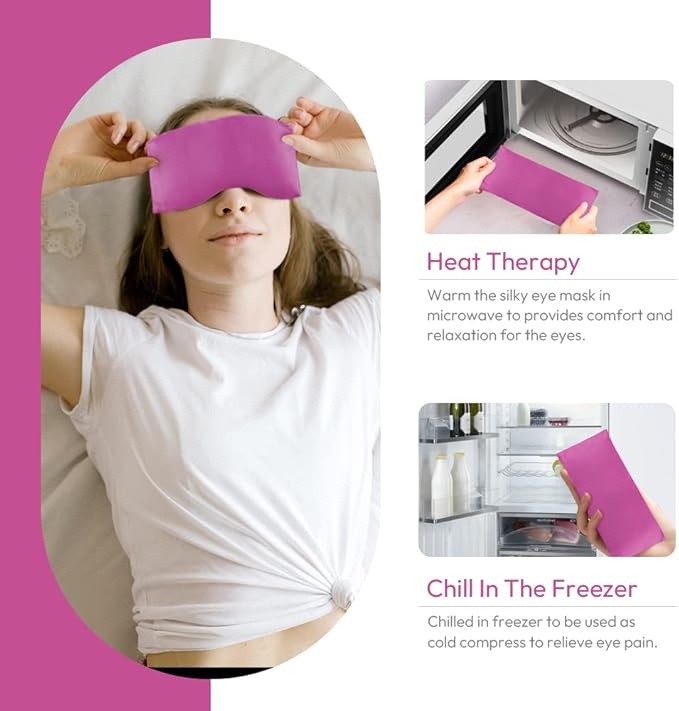 Lavender Eye Pillows for Relaxation, Yoga Eye Pillow for Meditation, Microwavable Weighted Eye Pillow for Yoga, Moist Heat & Cold Eye Compress with Aromatherapy (Rose Red) - 2 Pack