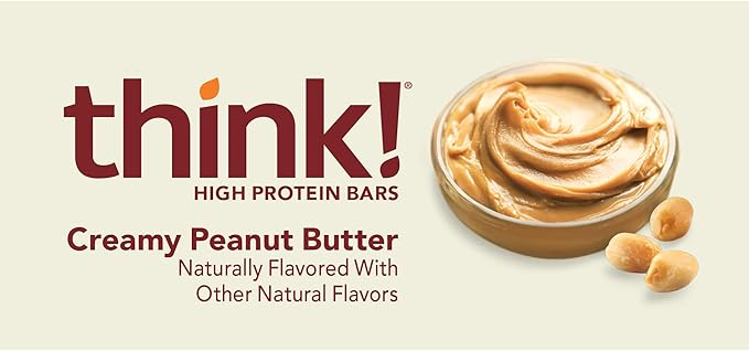 Think! Protein Bars, High Protein Snacks, Gluten Free, Sugar Free Energy Bar with Whey Protein Isolate, Creamy Peanut Butter, Nutrition Bars without Artificial Sweeteners, 1 Box (Pack of 2)