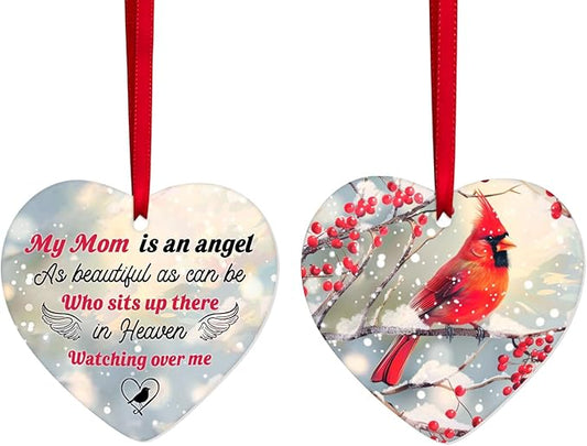 34HD Gifts for Christmas, Cardinal Christmas Ornament Ceramic Heart-Shapped, Cardinal Memorial Gifts, Christmas Decorations for Trees