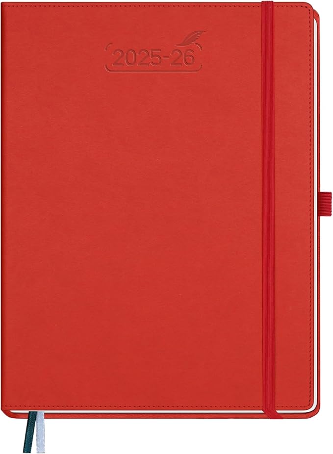 BEZEND Planner 2025-2026 Weekly and Monthly, 8.5" x 11" Academic Calendar (Jul 25-Dec 26) Vertical Daily Appointment with Hourly Timeslot & Monthly Tab, PU Leather Hardcover - Red