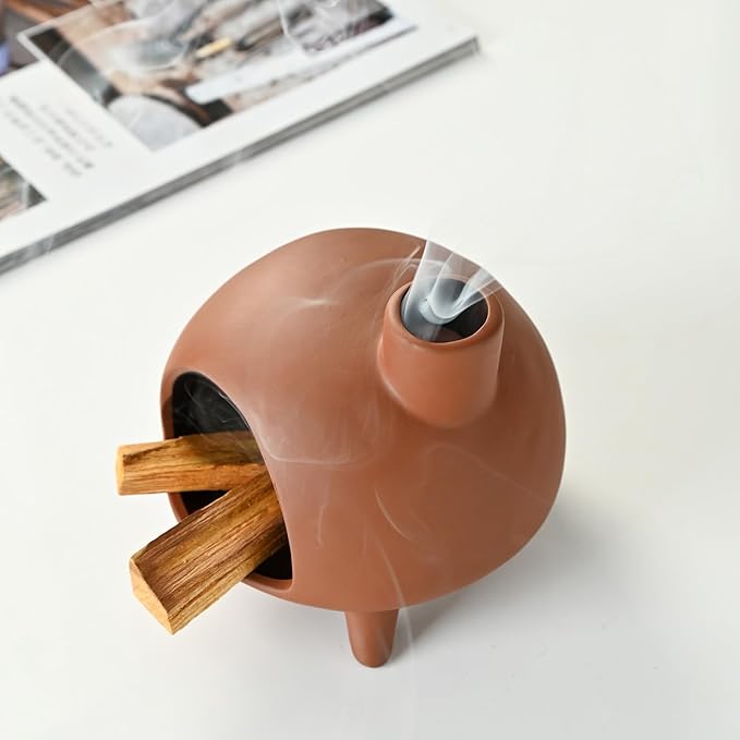 Handmade Ceramic Palo Santo Holder Burner - Mini Chimenea Incense Dish for Palo Santo and Sticks .Sage Holder for for Aromatherapy, Yoga, Meditation Gift and Home Decor (Yellow)