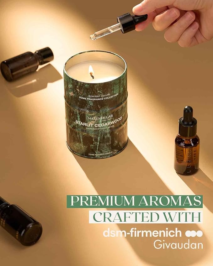 M&SENSE Star lit Cedarwood Scented Candles Natural Non Toxic, Aromatherapy Candle for Stress Relief Meditation Relaxing, Housewarming Gifts for Women Men, 11.3oz 70 Hour Long Burning