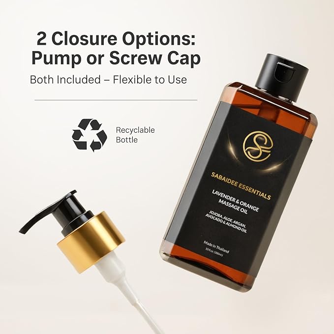 Massage Oil - Lavender Oil & Orange 10 Fl Oz - Thai Aromatherapy Oil and Massage Therapy with Jojoba, Avocado, Argan, Aloe, Almond – Relaxing Body Care & Self-Care Rituals