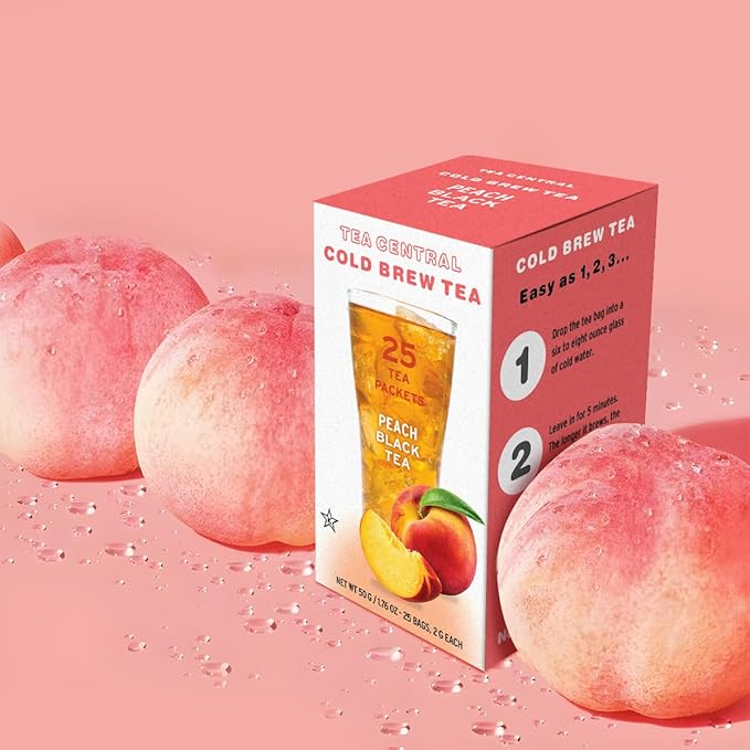 Life Plus Style Gourmet TEA CENTRAL Peach Black Tea Organic Ceylon Black Tea Refreshing Tea Beverages Natural Flavored Cold Brew Peach Tea Bags Everyday Wellness Iced Drink 25 Tea Bags