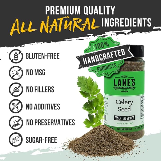 Lane's Celery Seed Seasoning, All-Natural Celery Seed Spice For a Healthier Dishes to Accommodate Meats, Veggies, Seafood, Made in USA, 8 oz (226g)