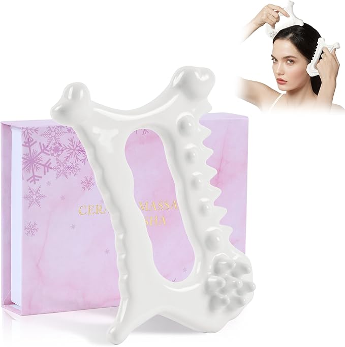 9 in 1 Ceramic Body Gua Sha Facial Tool, Face & Body Gua Sha Massage Tools, Premium Korean Guasha Board for Face Lift, Muscle Relief, Skin Care