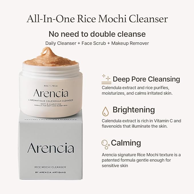 ARENCIA Calendula Rice Mochi Fresh Cleanser - Moisturizing & Deep-Cleansing (1.76oz)