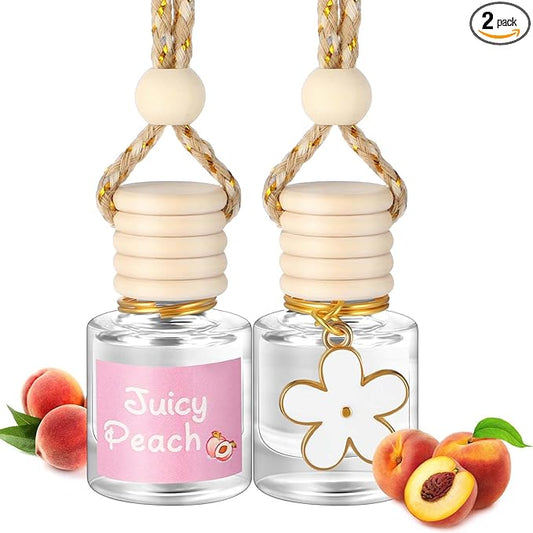 2 Sets Hanging Car Air Freshener and Essential Oil Diffuser, Car Air Freshener Daisy Essential Oil Diffuser Long Lasting Automobile Aromatherapy(White,Juicy Peach)