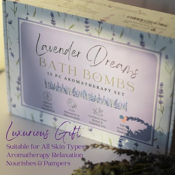 EvolutionUSA Lavender Dreams Bath Bombs for Women, 12 Organic Flower Bath Bombs, Soft Lavender Bath Bombs, Womens Bath Bombs Gift, Lush Bath Bombs for Girls, Relaxing Bathbombs, Bath Balls