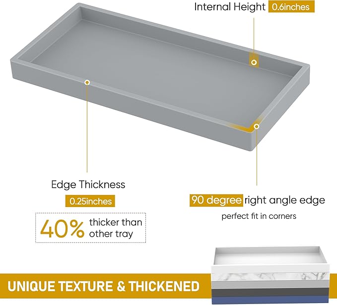 Bathroom Counter Tray,EG-SIPRO High-Grade Thickened Silicone Bathroom Vanity Tray,Shatterproof Durable Rectangle Bathroom Soap Dispenser Tray for Bathroom Countertop,Gray,Small+Large (EGTRAY)