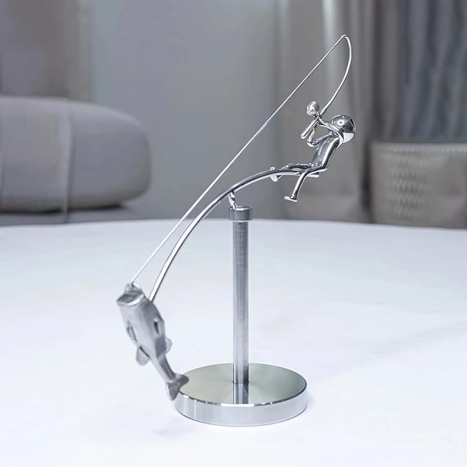 Kinetic Fishing Sculpture - Balance Art for Your Space, Balance Art Sculpture, Fisherman Home Decoration (1)