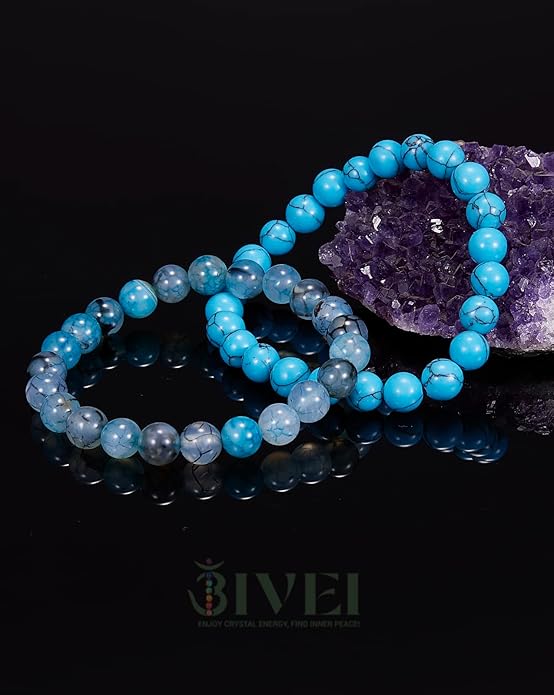 Bivei Natural Gemstone Semi Precious Healing Crystals Handmade Stretchy Round Beads Bracelet, Enhance Positive Energy