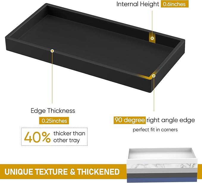 EG-SIPRO Silicone Bathroom Tray, Shatterproof, Black, Rectangular, 10.6 x 5.1 Inches