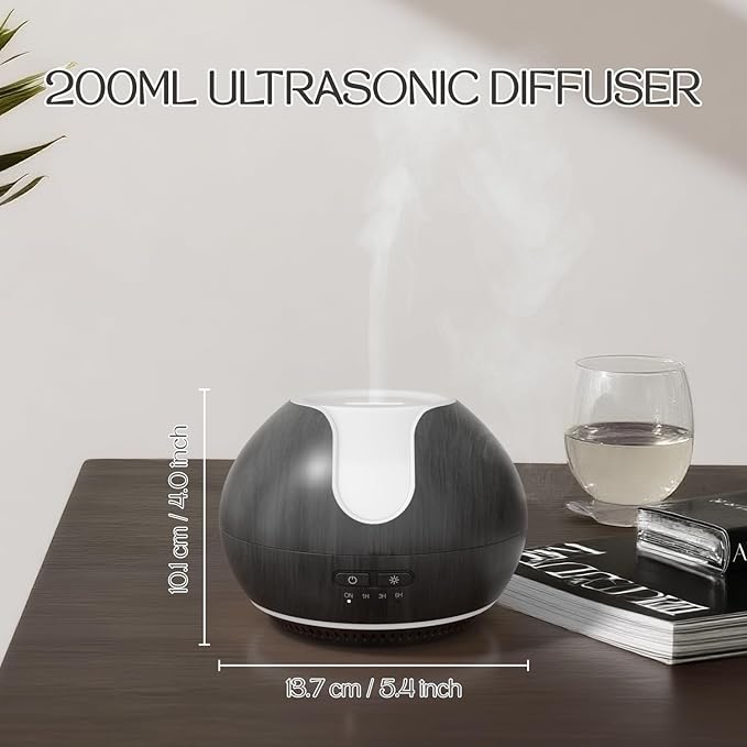 ARVIDSSON Essential Oil Diffuser, 200ml Aromatherapy Diffuser with Mood Light, Oil Diffusers for Home, Ultrasonic Diffuser for Essential Oils, Gift for Women - Dark Wood